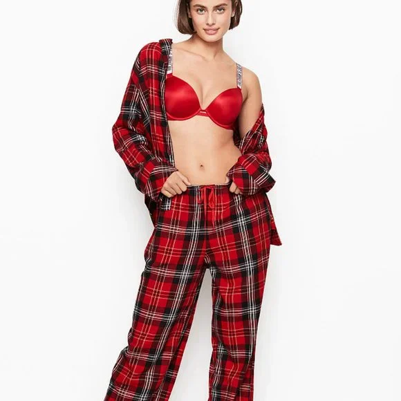 NWT VS M Cotton Flannel PJ Set Red Black Plaid - Picture 7 of 16